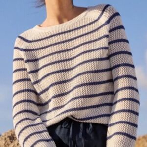 J.McLaughlin White and Navy Stripe Sweater, Size XL
